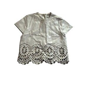 LOVER Sheep Skin Laser Cut Hem Leather T-Shirt Top in White